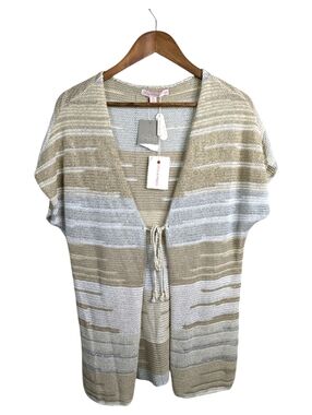 NEW Anthropologie Cecilia Prado Cardigan Large Petite Metallic Knit Shimmer Boho